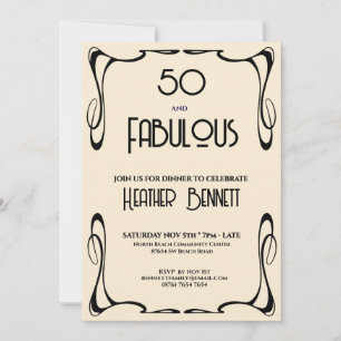 Modern Art Deco 50 and Fabulous Birthday Invitation