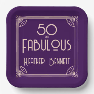 Modern Art Deco 50 and Fabulous Birthday Paper Plate