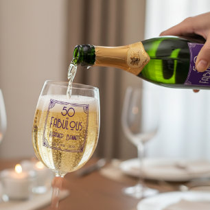 Modern Art Deco 50 and Fabulous Birthday Stemless Wine Glass