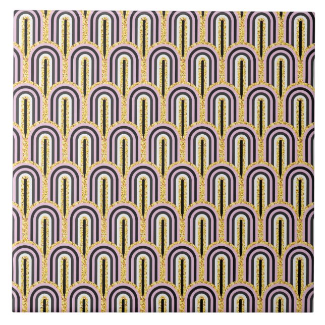 Modern Art Deco Arches Pattern Gold Glitter Tile (Front)