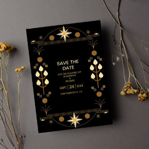 Modern Art Deco Black and Gold Wedding