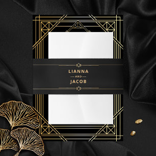Modern Art Deco Black and Gold Wedding Classic Invitation Belly Band