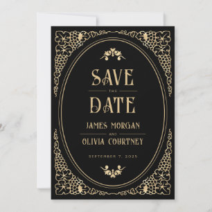 Modern Art Deco Black and Gold Wedding Save The Date