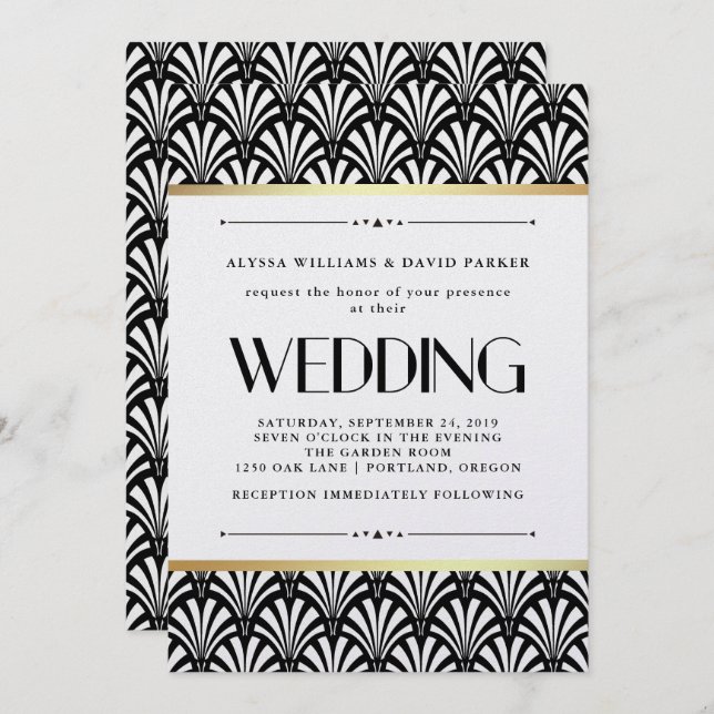 Modern Art Deco | Black and White Wedding Invitation (Front/Back)