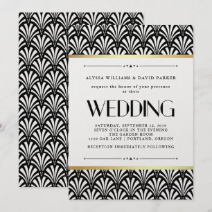Modern Art Deco   Black and White Wedding Invitation
