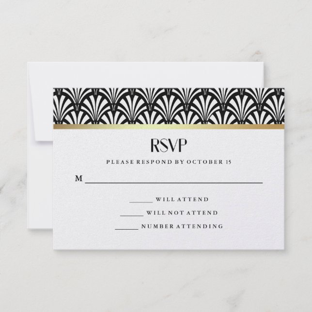 Modern Art Deco | Black and White Wedding RSVP (Front)
