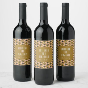 Modern Art Deco Black Blush Gold Wedding Custom Wine Label