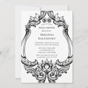 Modern Art Deco Black Foliage Bridal Shower Invitation