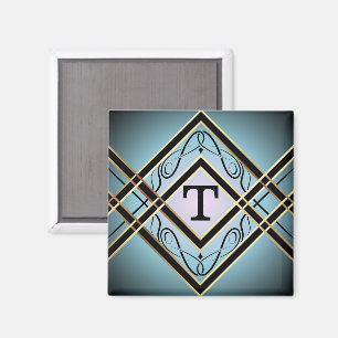 Modern Art Deco Blue Elegant Monogram  Magnet