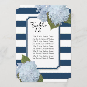 Modern Art Deco Blue Hydrangeas Table Seating List Invitation