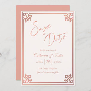 Modern Art Deco Blush Pink Peacock Photo Wedding Save The Date