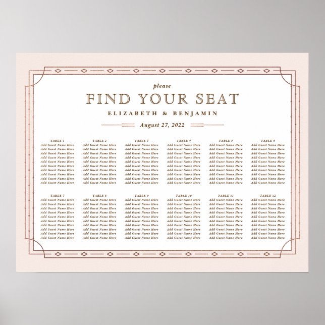 Modern Art Deco Blush Pink Rose Gold Foil Wedding Poster (Front)