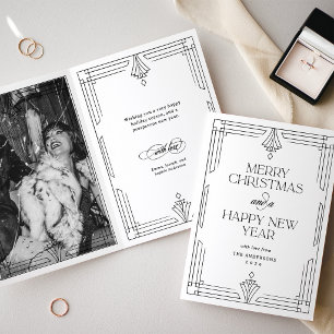 Modern Art Deco Christmas Photo Black and White Holiday Card