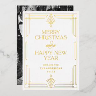 Modern Art Deco Classic White Christmas Gold Foil Holiday Card