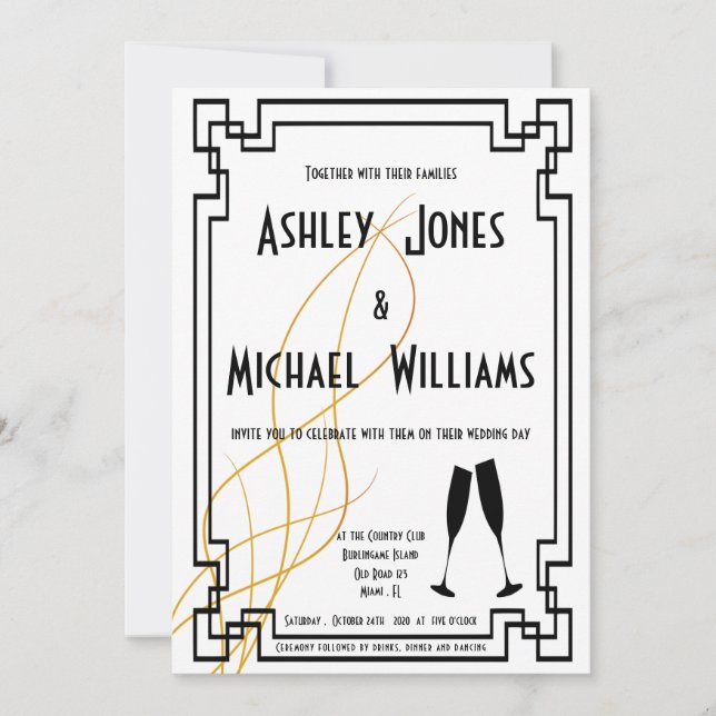 Modern Art Deco Cordial Wedding Invitation (Front)