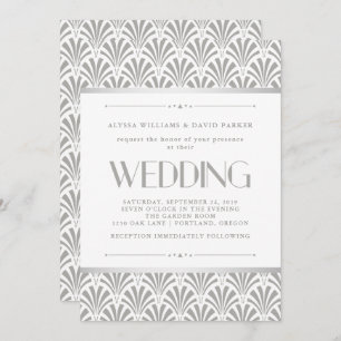 Modern Art Deco Elegant Grey and White Wedding Invitation
