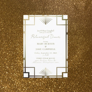 Modern Art Deco Frame White Rehearsal Invitation