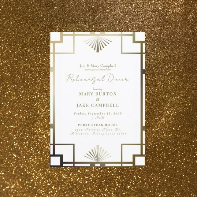 Modern Art Deco Frame White Rehearsal Invitation (Creator Uploaded)
