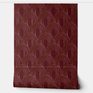 Modern Art Deco Geometric Arch Scallop Burgundy Wallpaper
