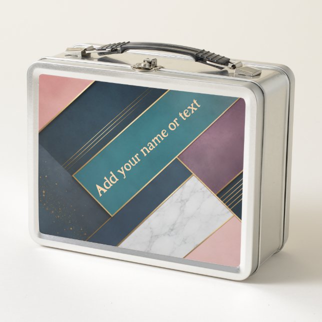 Modern Art Deco Geometric Marble Custom Metal Lunch Box (Front)