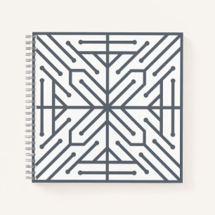 Modern Art Deco Geometric Tech Circuit Pattern Notebook