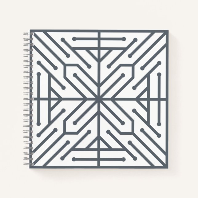 Modern Art Deco Geometric Tech Circuit Pattern Notebook (Front)