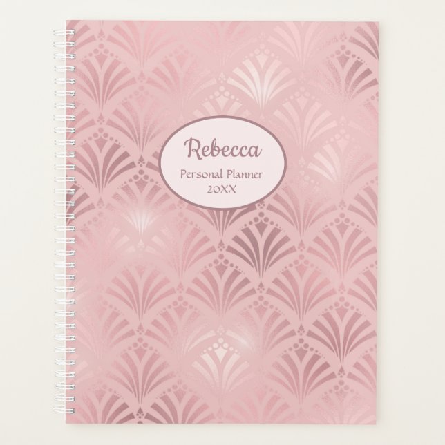 Modern Art Deco Glam Pink Personalise Name Planner (Front)