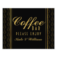 Modern art deco Gold & Black coffee bar wedding