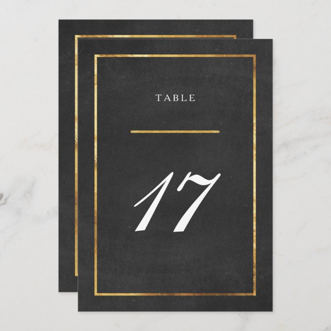 Modern Art Deco Gold & Black Table No. Card (Front/Back)