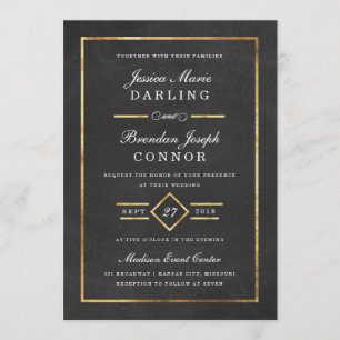 Modern Art Deco Gold & Black Wedding Invitation