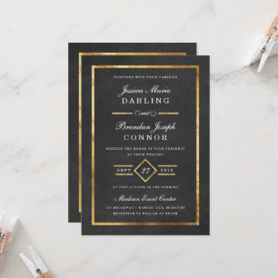 Modern Art Deco Gold & Black Wedding Invitation
