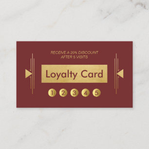 Modern Art Deco Gold Burgundy Loyalty Punch Card