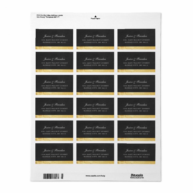 Modern Art Deco Gold Wedding RSVP Address Label (Full Sheet)