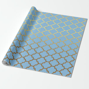 Modern Art Deco Golden Blue Geometric Vip Wrapping Paper