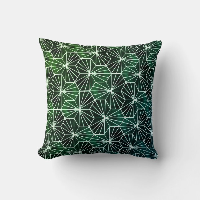 Modern Art Deco Green White Geometric Pattern Cushion (Front)