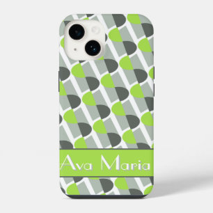 Modern art deco inspired bright green name iPhone 14 case