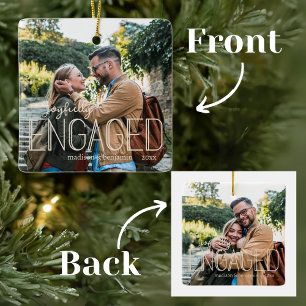 Modern Art Deco Joyfully Engaged 2 Photos  Ceramic Ornament