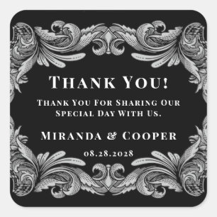 Modern Art Deco Leaf Wedding Thank You Square Sticker