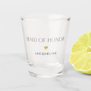 Modern Art Deco Maid of Honour Gold Heart Name Shot Glass
