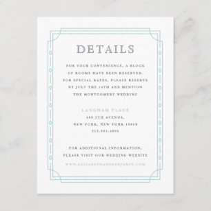 Modern Art Deco Mint Aqua Border Wedding Details Enclosure Card