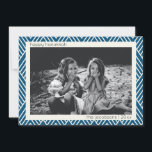 Modern Art Deco Pattern in Blue Hanukkah Photo Holiday Card<br><div class="desc">Trendy,  modern,  and simple art deco lines pattern in blue and white for Hanukkah,  personalised with your name and photo.</div>