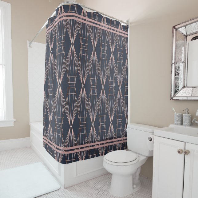 Modern Art Deco Pattern Shower Curtain (In Situ)