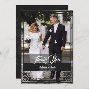 Modern Art Deco Peacock Black White Photo Wedding Thank You Card
