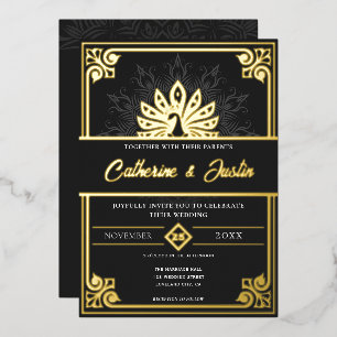 Modern Art Deco Peacock Wedding Gold