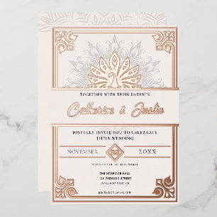 Modern Art Deco Peacock Wedding Rose Gold