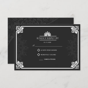 Modern Art Deco Peacock White and Black Wedding RSVP Card