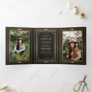 Modern Art Deco Photo Graduation Tri-Fold Invitation