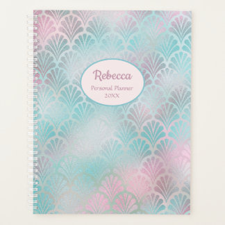Modern Art Deco Pink Teal Personalise Name Planner