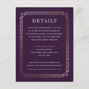 Modern Art Deco Plum Gold Foil Wedding Details Enclosure Card