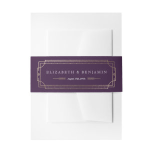 Modern Art Deco Plum Purple Gold Foil Invitation Belly Band